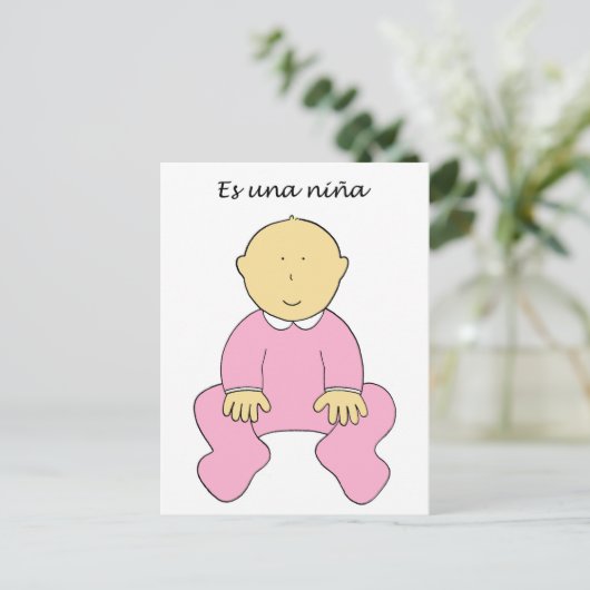Es una Niña Het is een meisje in het Spaans Aankondigingskaart (Staand voorkant)