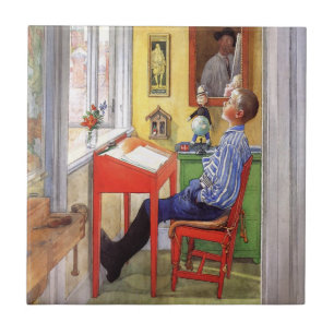 Esbjorn doet zijn huiswerk door Carl Larsson Tegeltje