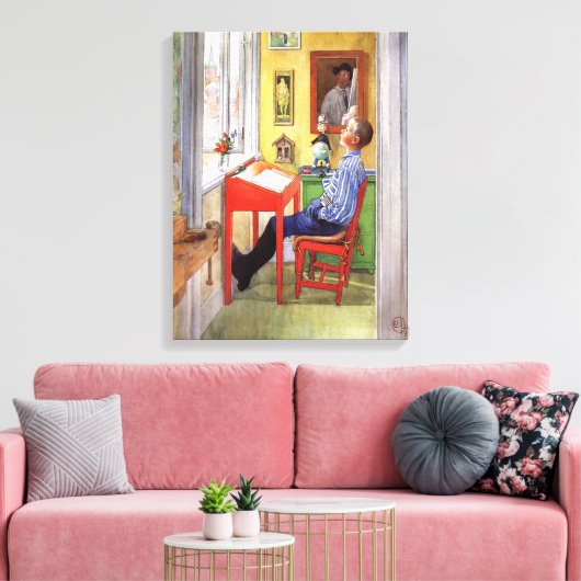 Esbjorn doet zijn thuiswerk door Carl Larsson Canvas Afdruk (Insitu (Woonkamer))