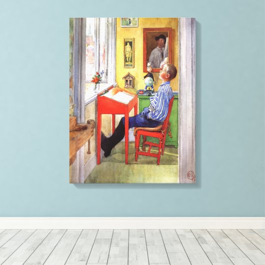Esbjorn doet zijn thuiswerk door Carl Larsson Canvas Afdruk (Insitu (Houten vloer))