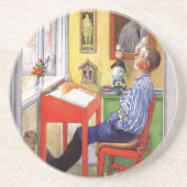 Esbjorn doet zijn thuiswerk door Carl Larsson Zandsteen Onderzetter (Voorkant)
