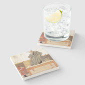 Esborjn en haar grootvader (meisje en opa) stenen onderzetter (Zijkant)