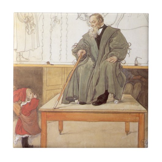 Esborjn en haar grootvader (meisje en opa) tegeltje (Voorkant)