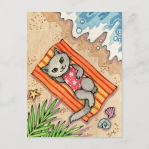 Escape - Cute Beach Cat Art Briefkaart