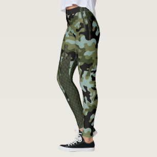 Escape Forest Camouflage Blue Lake Grid Leggings