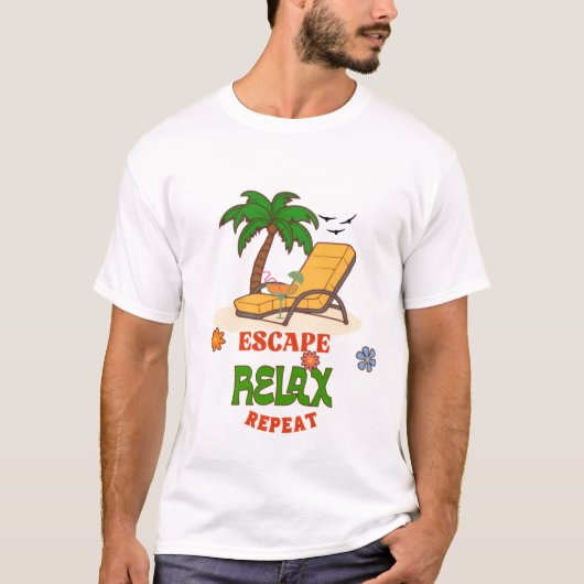 Escape Relax Repeat – Tropical Beach Vacation T-shirt (Voorkant)