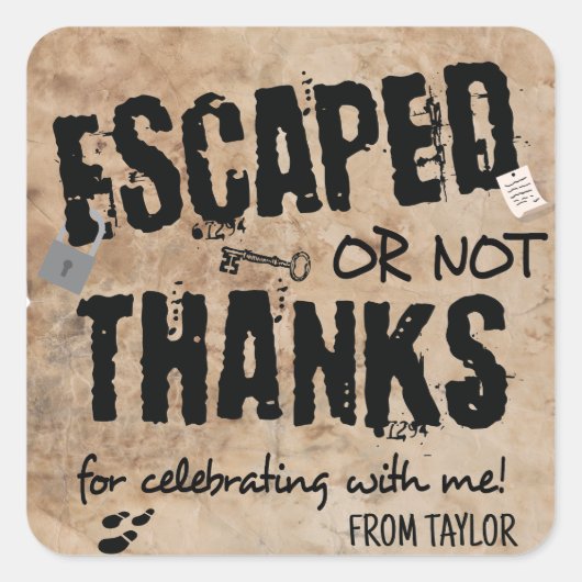 Escape Room Birthday Party Bedankt Vierkante Sticker (Voorkant)