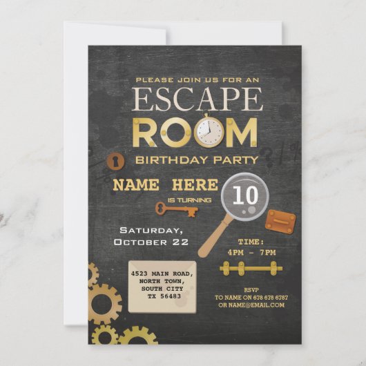 Escape Room Birthday Party Clues Invitation Spy Kaart (Voorkant)