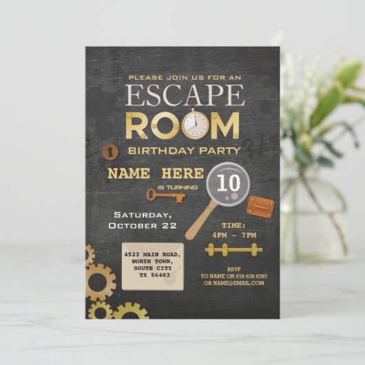 Escape Room Birthday Party Clues Invitation Spy Kaart (Staand voorkant)