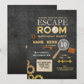 Escape Room Birthday Party Clues Invitation Spy Kaart (Voorkant / Achterkant)