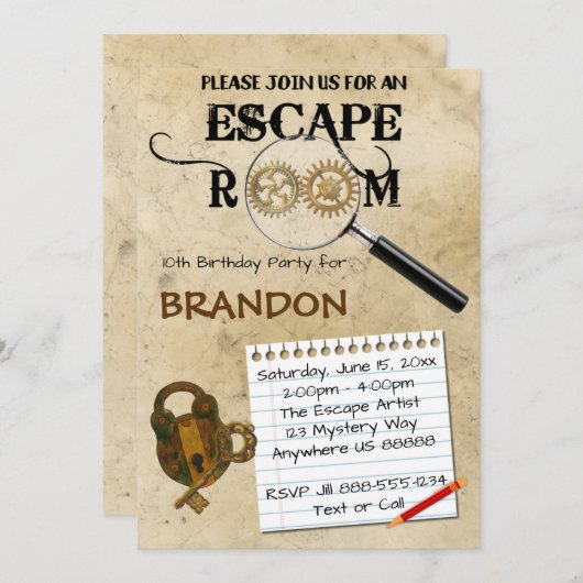 Escape Room Birthday Uitnodiging (Voorkant / Achterkant)