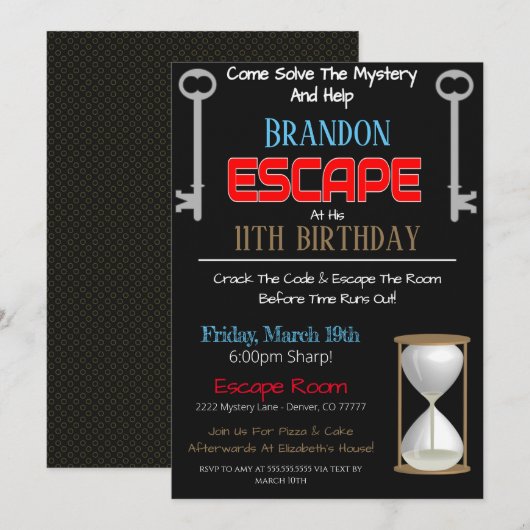 Escape Room Birthday Uitnodiging (Voorkant / Achterkant)