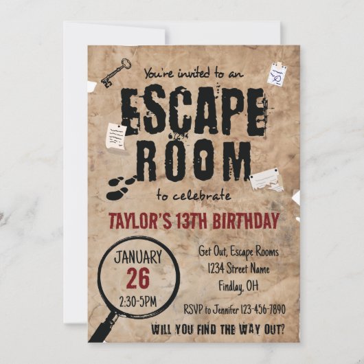 Escape Room Clusters Birthday Party, elke leeftijd Kaart (Voorkant)