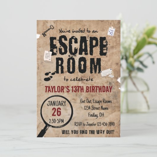 Escape Room Clusters Birthday Party, elke leeftijd Kaart (Staand voorkant)