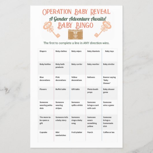 Escape Room Gender Reveal Baby Bingo Flyer (Voorkant)