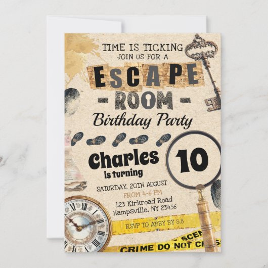 Escape Room Kids Verjaardag Uitnodiging (Voorkant)