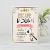 Escape room meisje uitnodiging (Staand voorkant)