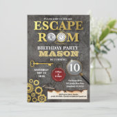 Escape room mysterie oplossen uitdaging verjaardag kaart (Staand voorkant)