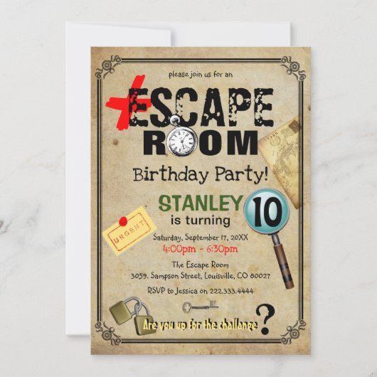  Escape Room Mystery Birthday Party Kaart (Voorkant)