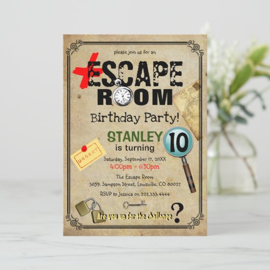  Escape Room Mystery Birthday Party Kaart (Staand voorkant)