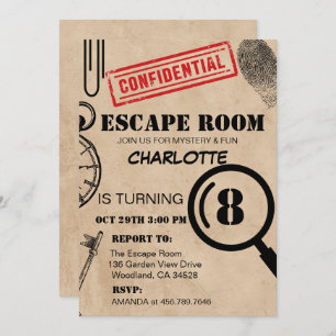Escape Room Mystery Birthday Party Kaart