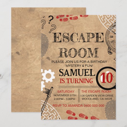 Escape Room Mystery Birthday Party Kaart (Voorkant / Achterkant)