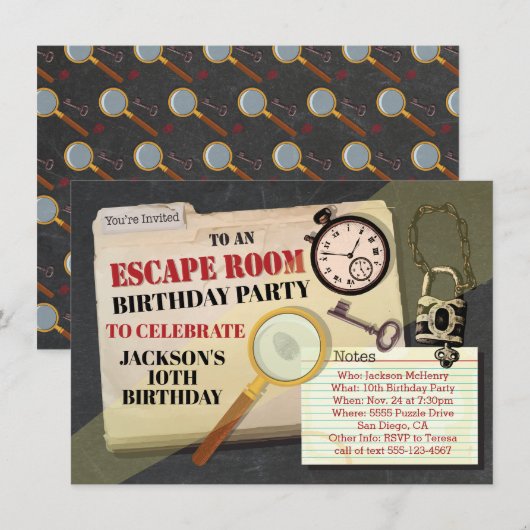 Escape Room Mystery Spy Birthday Party Kaart (Voorkant / Achterkant)