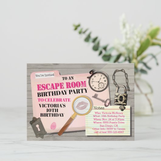 Escape Room Mystery Spy Girl Birthday Party Kaart (Staand voorkant)