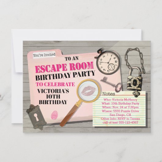 Escape Room Mystery Spy Girl Birthday Party Kaart (Voorkant)