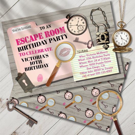 Escape Room Mystery Spy Girl Birthday Party Kaart