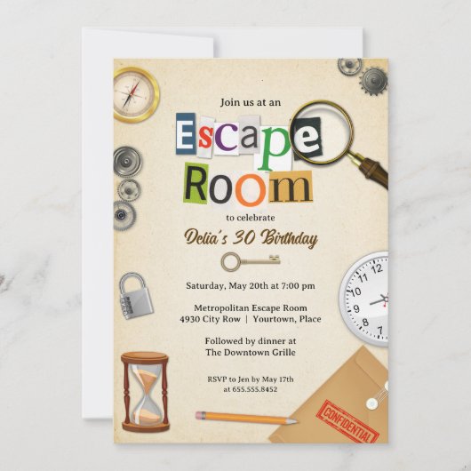 Escape Room Party Kaart (Voorkant)