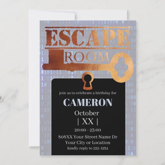 Escape Room Party Lock en Key Binary Code Kaart (Voorkant)