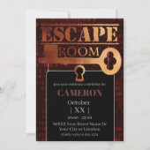 Escape Room Party Lock en Key Red Binary Code Kaart (Voorkant)
