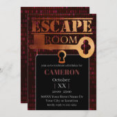 Escape Room Party Lock en Key Red Binary Code Kaart (Voorkant / Achterkant)