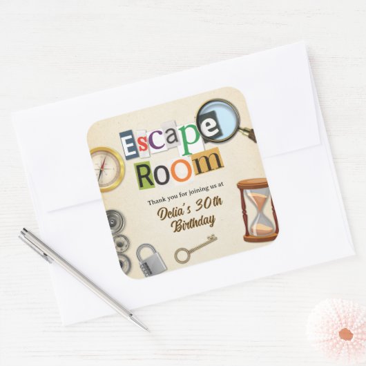 Escape Room Party Vierkante Sticker (Envelop)
