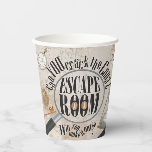Escape Room Party voedt Mystery Scavenger Hunt Papieren Bekers (Voorkant)