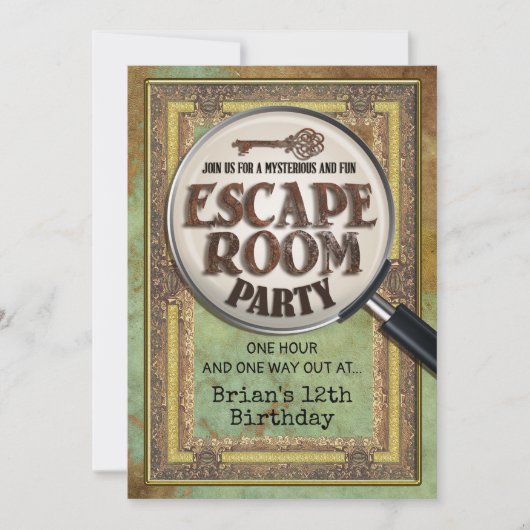Escape Room Party Voor- en Achteruitnodiging Kaart (Voorkant)