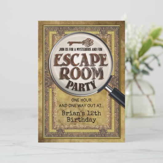 Escape Room Party Voor- en Achteruitnodiging Kaart (Staand voorkant)