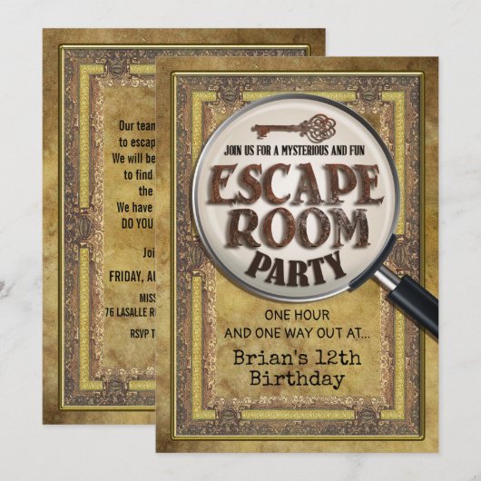 Escape Room Party Voor- en Achteruitnodiging Kaart (Voorkant / Achterkant)