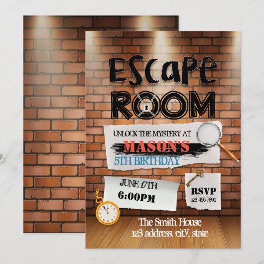 Escape Room-uitnodiging Kaart (Voorkant / Achterkant)