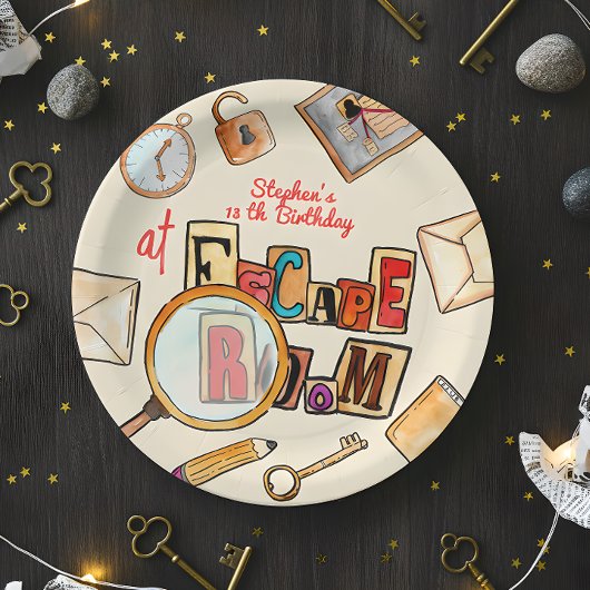 Escape room verjaardag papieren bordje