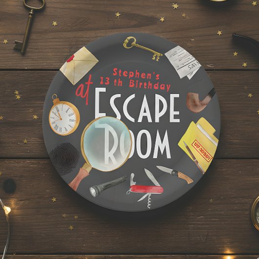 Escape room verjaardag papieren bordje