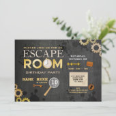 Escape Room Verjaardag Party Clues Cogs Keys Foto Kaart (Staand voorkant)