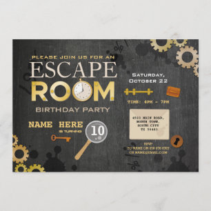 Escape Room Verjaardag Party Clues Cogs Keys Foto Kaart