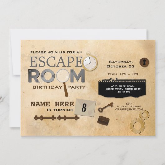 Escape Room Verjaardag Party Clues Foto Spy Kaart (Voorkant)