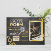 Escape Room Verjaardag Party Clues Uitnodiging Fot (Staand voorkant)