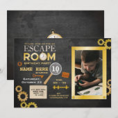 Escape Room Verjaardag Party Clues Uitnodiging Fot (Voorkant / Achterkant)