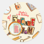 Escape room verjaardag ronde sticker (Voorkant)