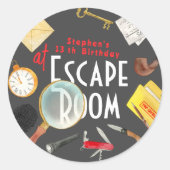 Escape room verjaardag ronde sticker (Voorkant)
