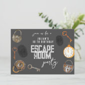 Escape room verjaardagsfeestje kaart (Staand voorkant)